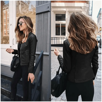 Women's Cropped Faux Leather Biker Jacket