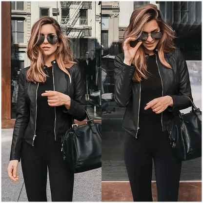 Women's Cropped Faux Leather Biker Jacket