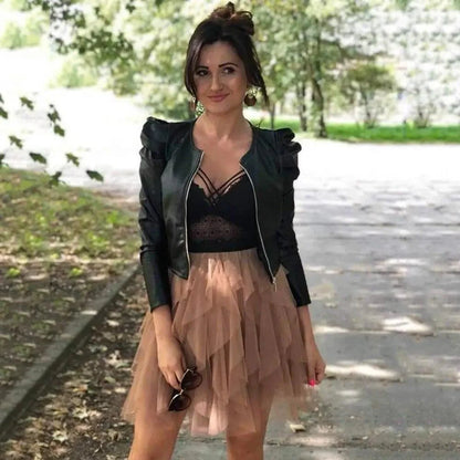 Women's Cropped Faux Leather Biker Jacket