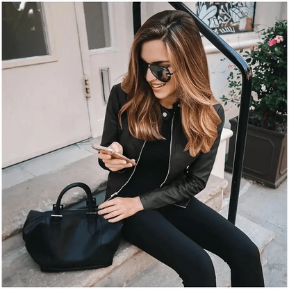 Women's Cropped Faux Leather Biker Jacket