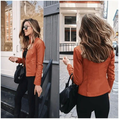 Women's Cropped Faux Leather Biker Jacket