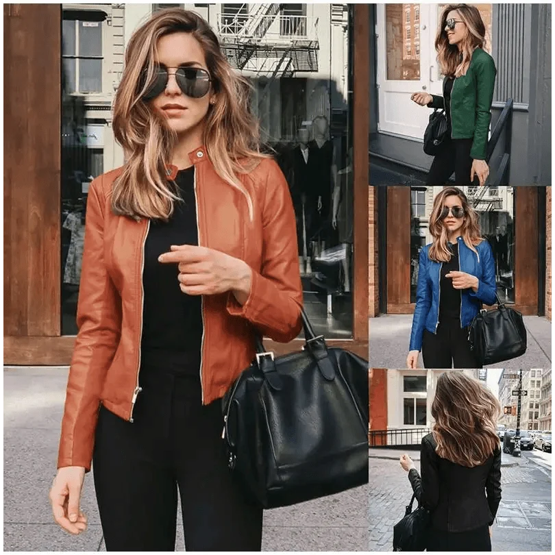 Women's Cropped Faux Leather Biker Jacket