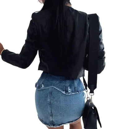 Women's Cropped Faux Leather Biker Jacket