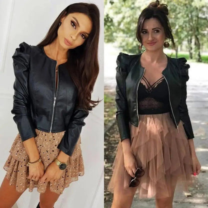 Women's Cropped Faux Leather Biker Jacket