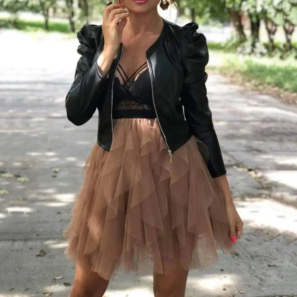 Women's Cropped Faux Leather Biker Jacket