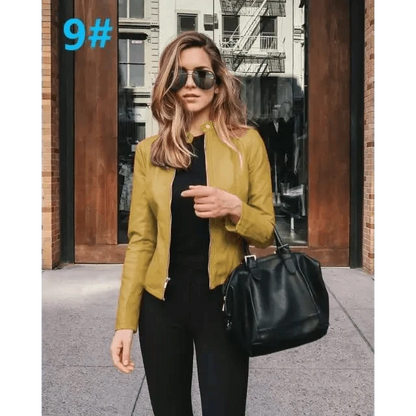 Women's Cropped Faux Leather Biker Jacket