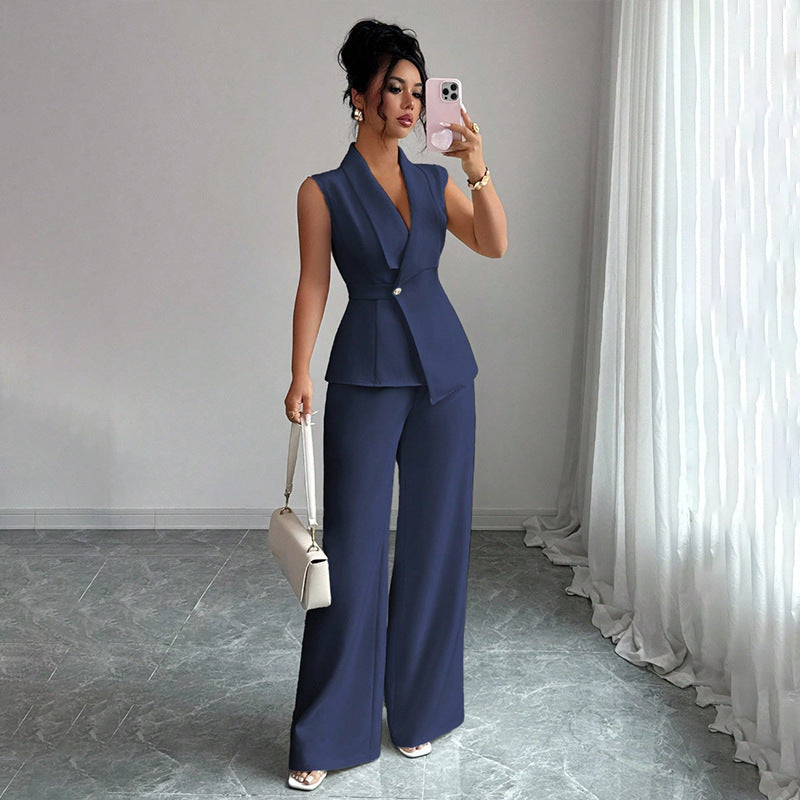 Women's Peplum Blazer & Wide-Leg Pants Set