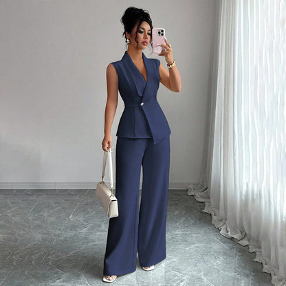 Women's Peplum Blazer & Wide-Leg Pants Set