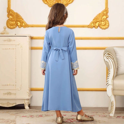 Girls' Lace Trim Kaftan Dress – Elegant Modest Maxi