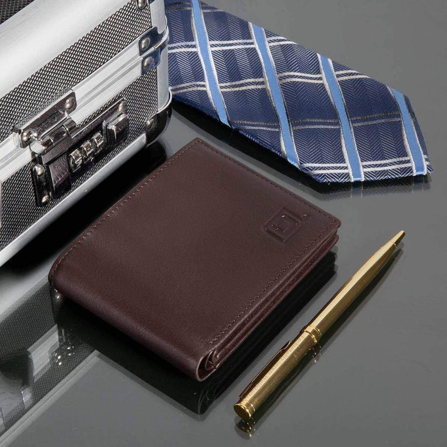 Men's RFID Leather Bifold Wallet, 10 Card Slots with ID Window