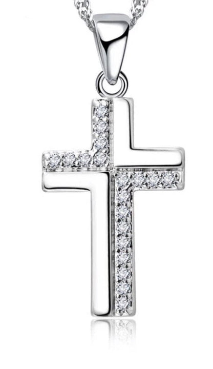 Sterling Silver Cross Earrings & Necklace Set with Zircons