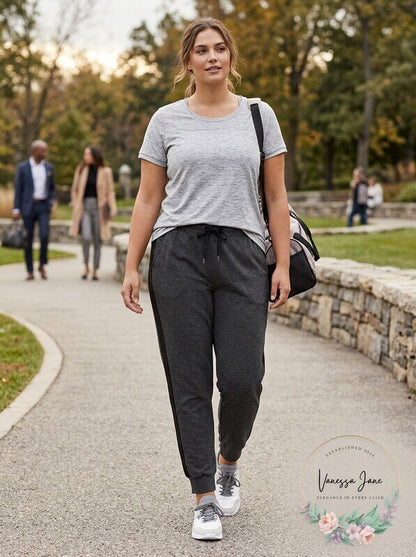 Women's Plus Size Velour-Stripe Jogger Sweatpants