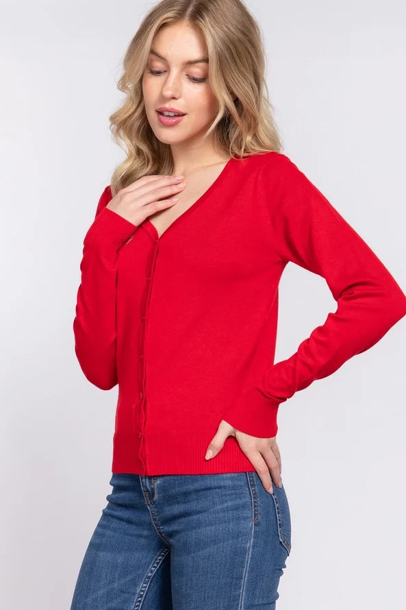 Women's V-Neck Button-Down Cardigan
