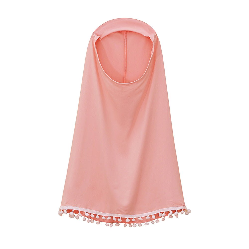 Girls' Modest Dress & Hijab Set with Pom-Pom Trim