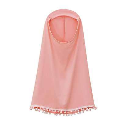 Girls' Modest Dress & Hijab Set with Pom-Pom Trim