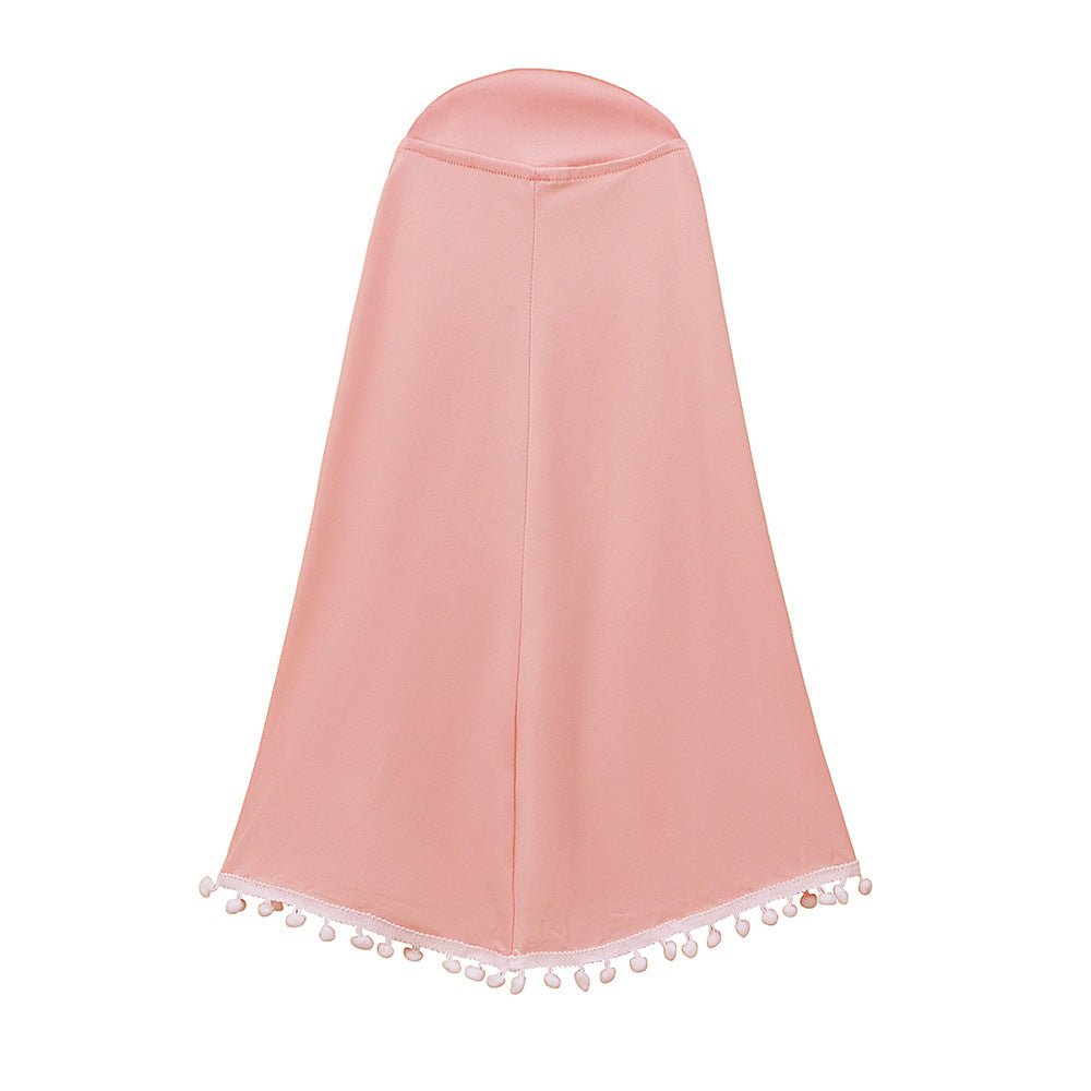 Girls' Modest Dress & Hijab Set with Pom-Pom Trim