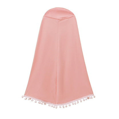 Girls' Modest Dress & Hijab Set with Pom-Pom Trim