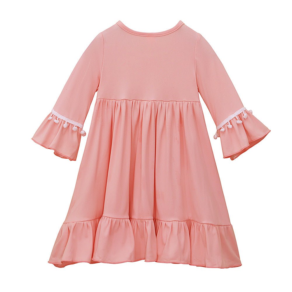 Girls' Modest Dress & Hijab Set with Pom-Pom Trim