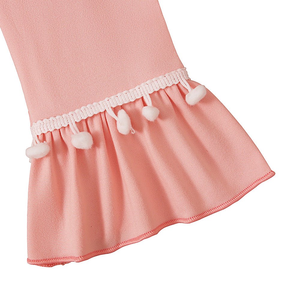 Girls' Modest Dress & Hijab Set with Pom-Pom Trim