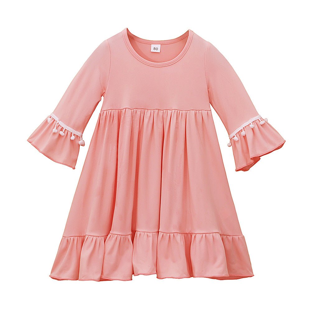 Girls' Modest Dress & Hijab Set with Pom-Pom Trim