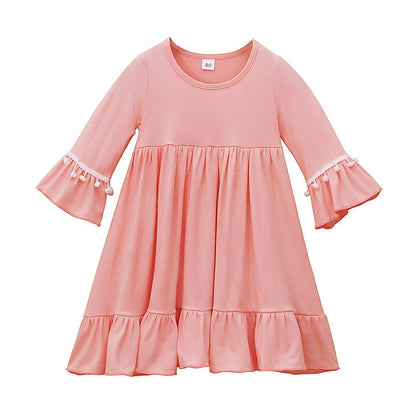 Girls' Modest Dress & Hijab Set with Pom-Pom Trim