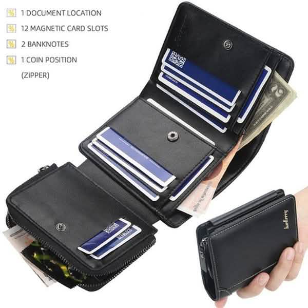 Men's Leather Bifold Wallet, 10 Card Slots