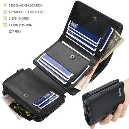 Men's Leather Bifold Wallet, 10 Card Slots