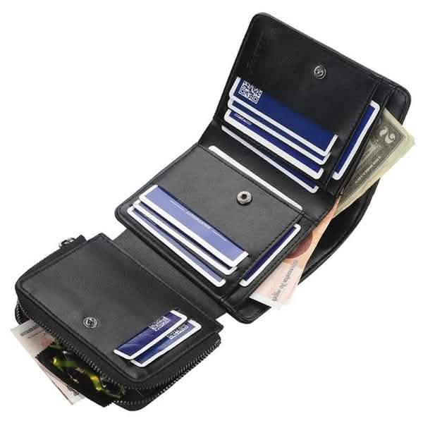 Men's Leather Bifold Wallet, 10 Card Slots