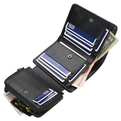 Men's Leather Bifold Wallet, 10 Card Slots