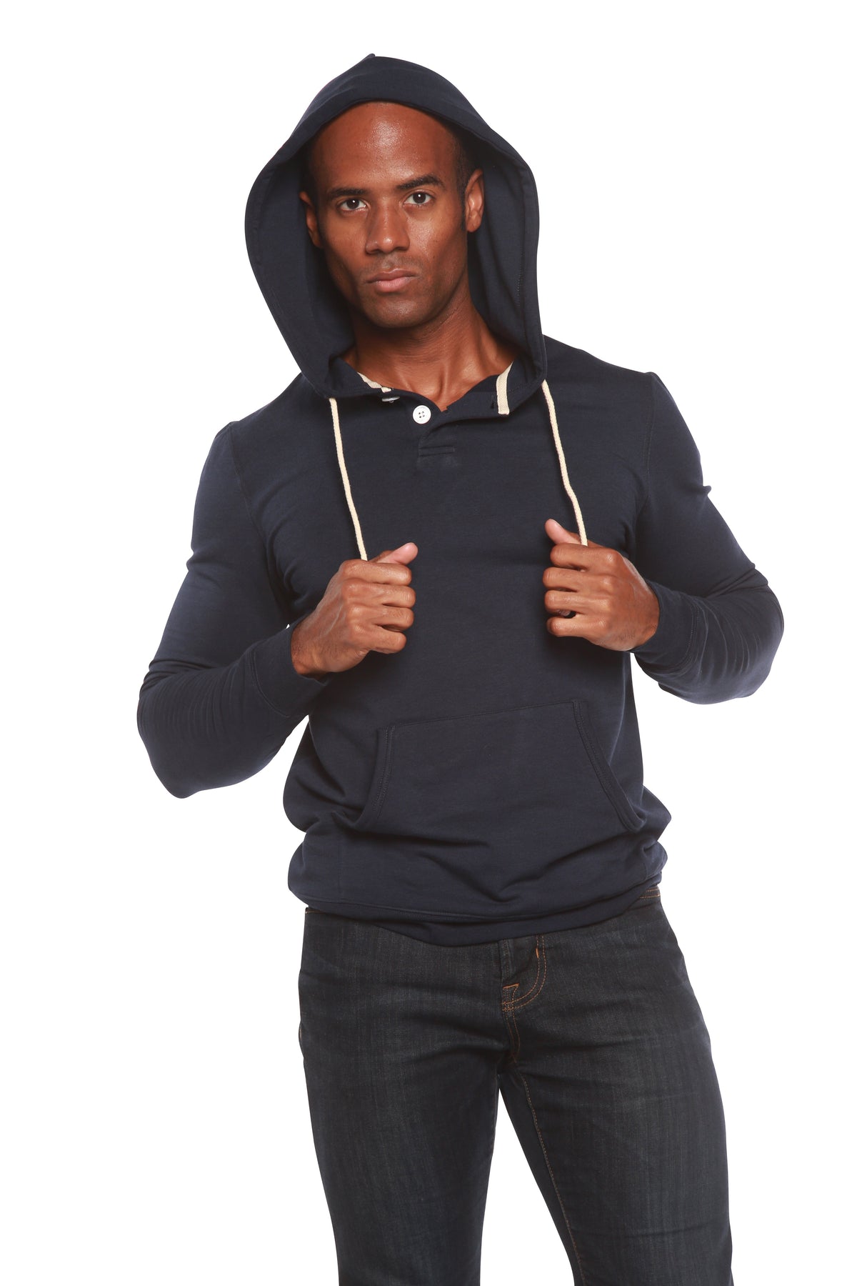 Men's Henley-Style Bamboo Viscose Fleece Hoodie