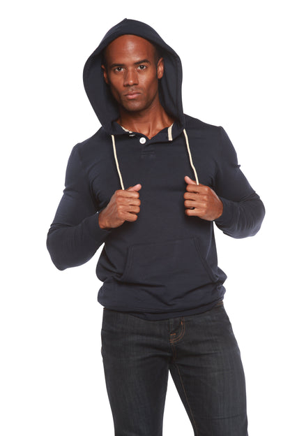 Men's Henley-Style Bamboo Viscose Fleece Hoodie