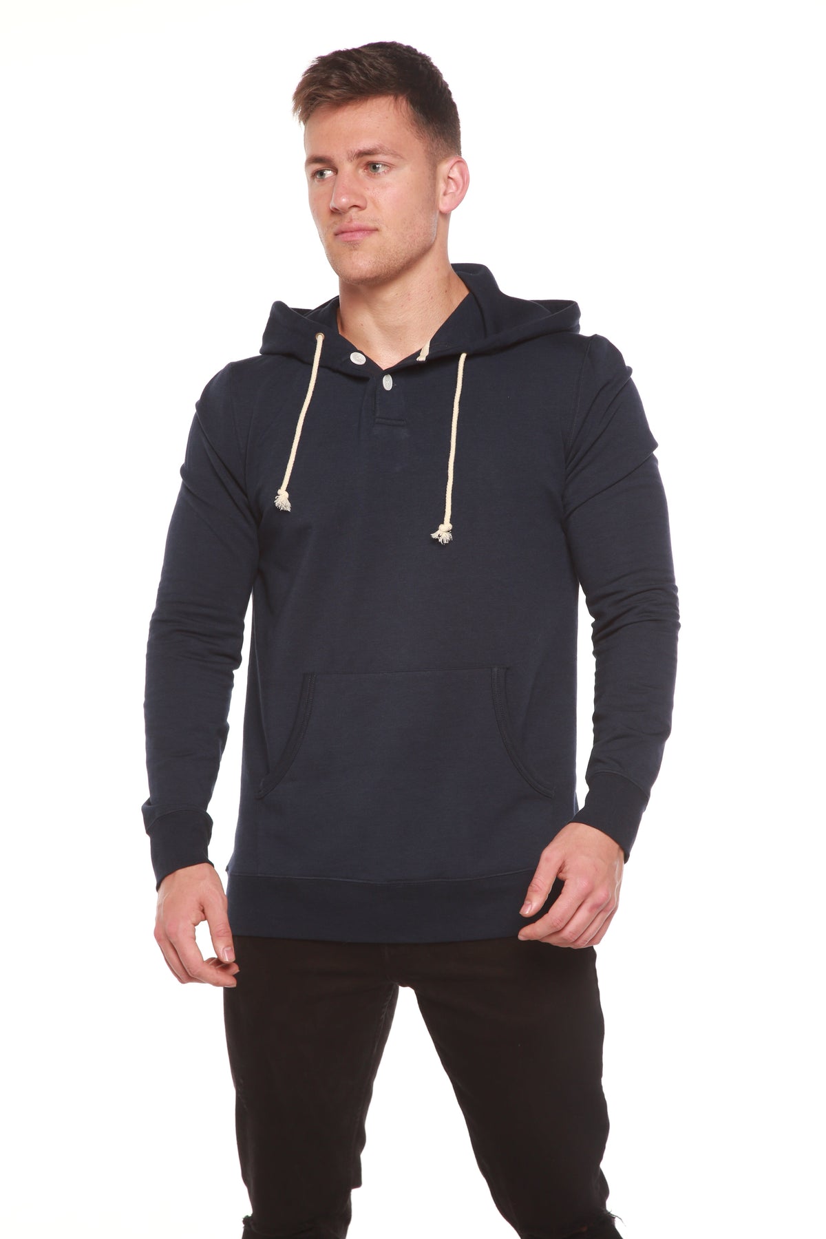 Men's Henley-Style Bamboo Viscose Fleece Hoodie