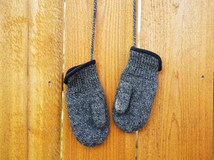 100% Virgin Wool Mittens for Babies & Kids, with Thumbs & String