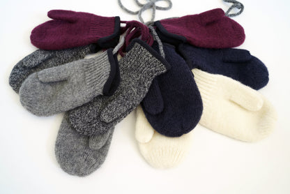 100% Virgin Wool Mittens for Babies & Kids, with Thumbs & String