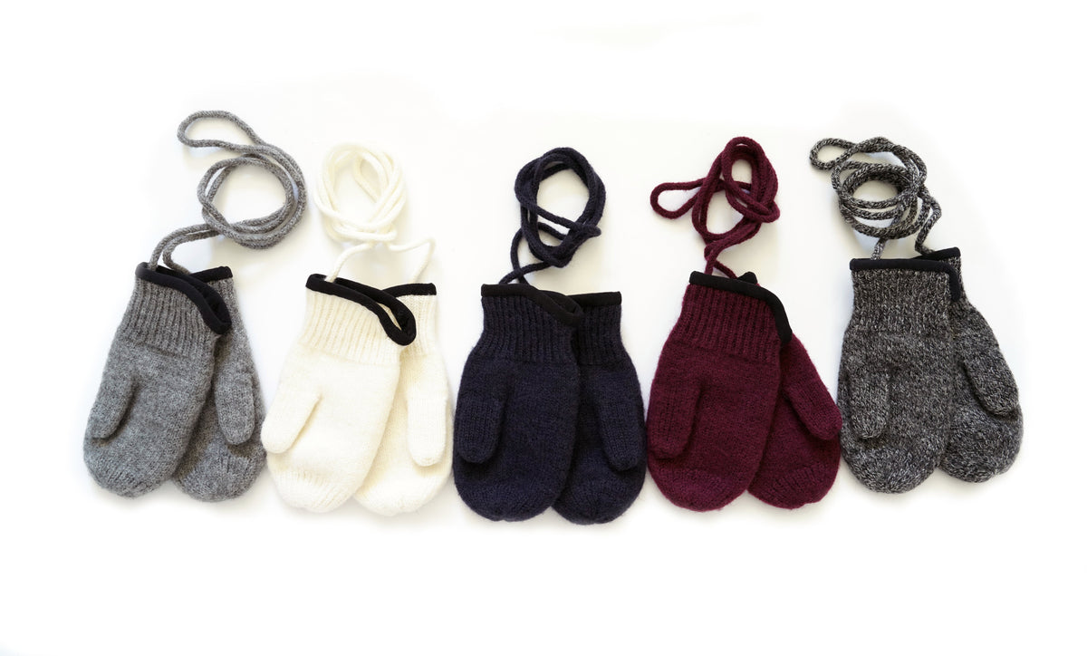 100% Virgin Wool Mittens for Babies & Kids, with Thumbs & String