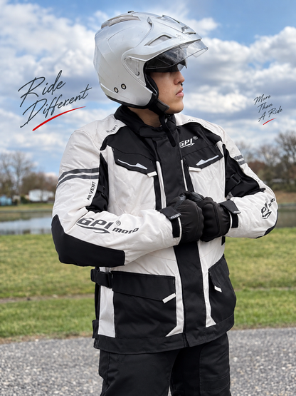 Men's Waterproof Motorcycle Jacket – Beach/Black, 7 Pockets
