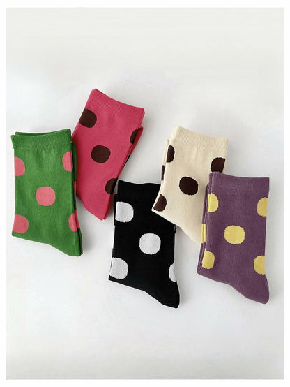 Women's Polka Dot Crew Ankle Socks, 5 Pairs