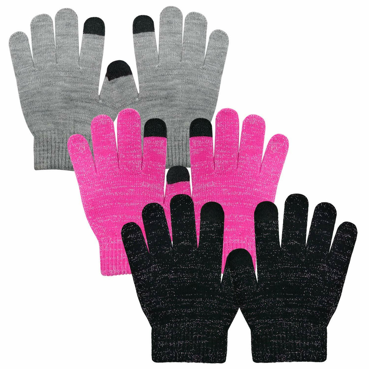 Kids' Touchscreen Knit Gloves, 3 Pairs (Size 3T-5T)
