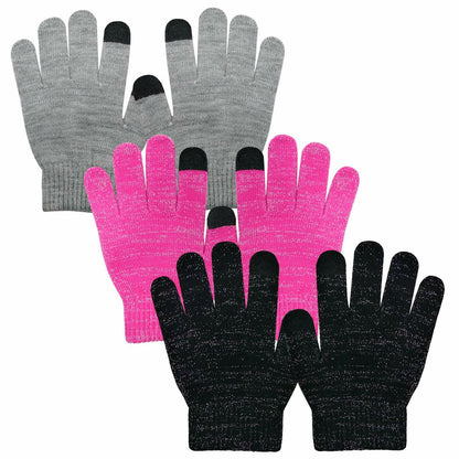 Kids' Touchscreen Knit Gloves, 3 Pairs (Size 3T-5T)
