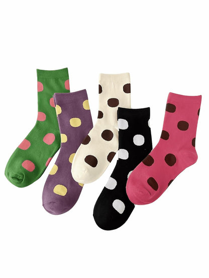Women's Polka Dot Crew Ankle Socks, 5 Pairs