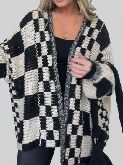 Women's Plaid Open-Front Cardigan