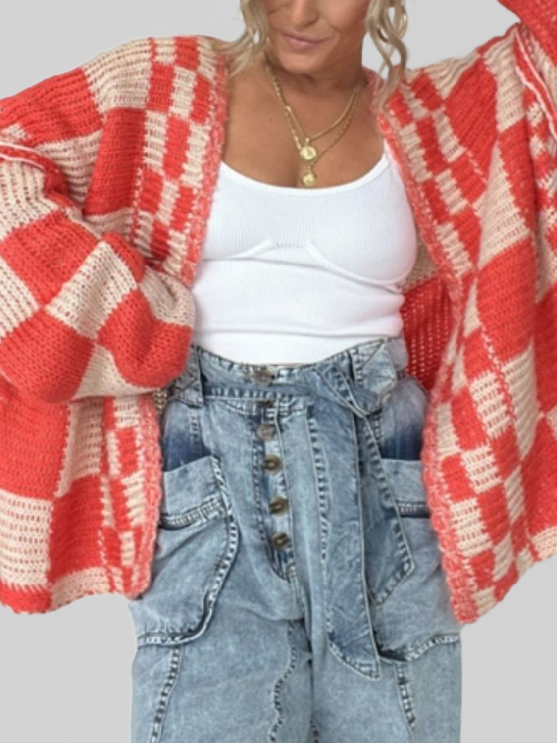 Women's Plaid Open-Front Cardigan