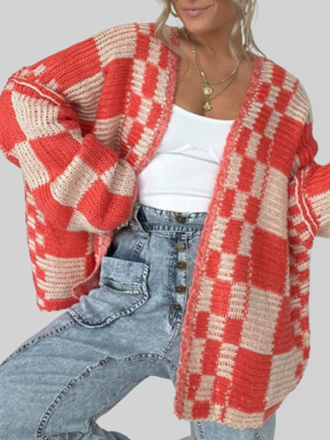 Women's Plaid Open-Front Cardigan