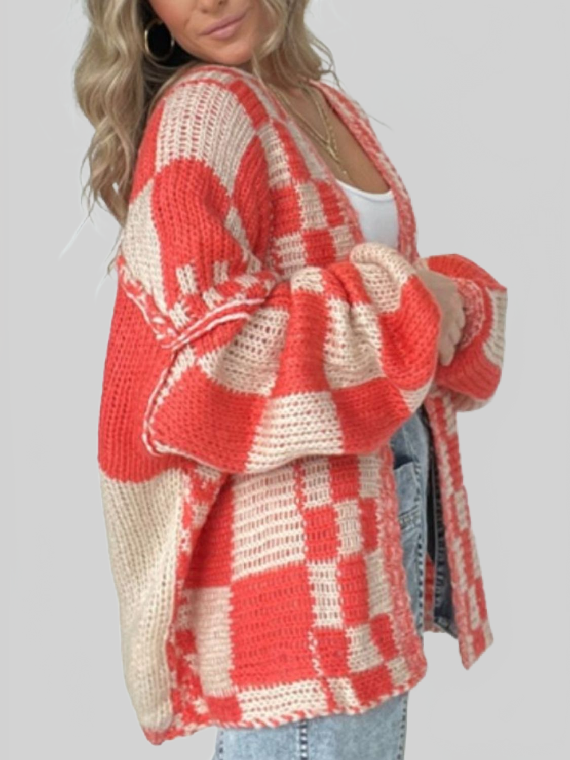 Women's Plaid Open-Front Cardigan