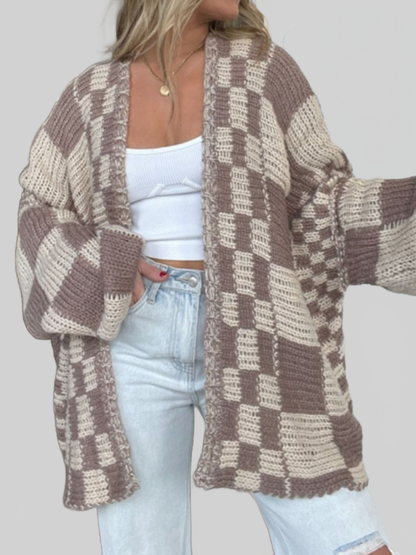 Women's Plaid Open-Front Cardigan