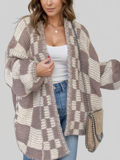 Women's Plaid Open-Front Cardigan