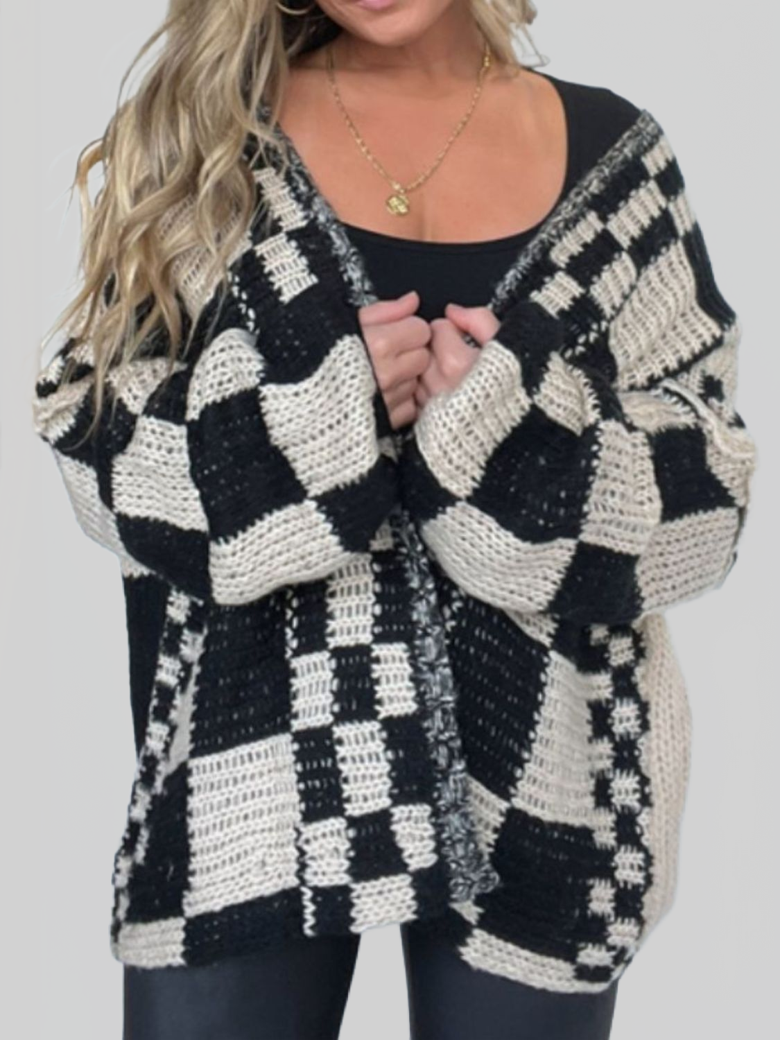 Women's Plaid Open-Front Cardigan