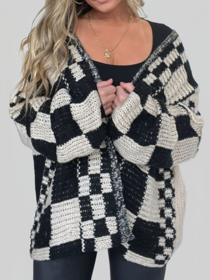 Women's Plaid Open-Front Cardigan