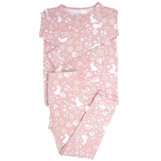Kids' Bamboo Pajama Set – Pink Bunny Floral