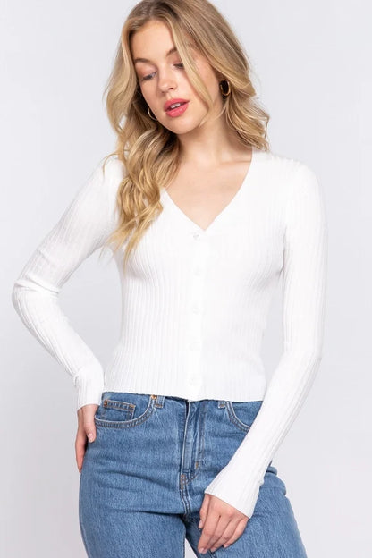 Women's Long Sleeve V-Neck Fitted Cardigan